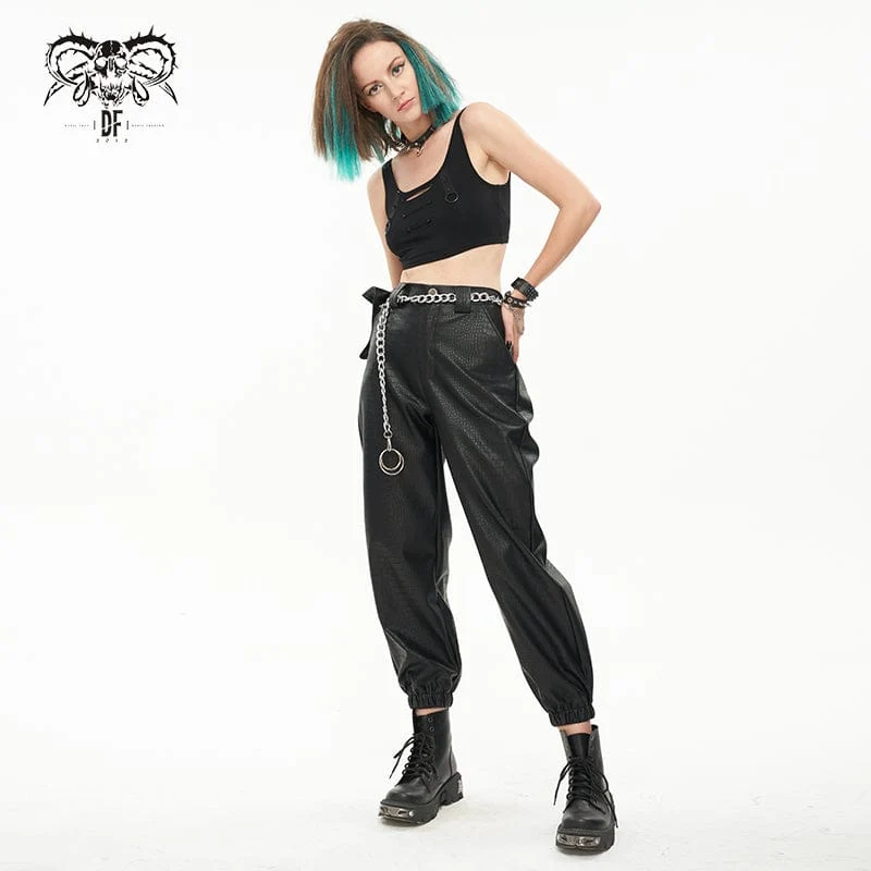Damen-Punk-Lederhose mit Knöchelband und Metallkette