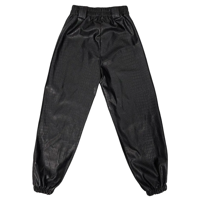 Damen-Punk-Lederhose mit Knöchelband und Metallkette