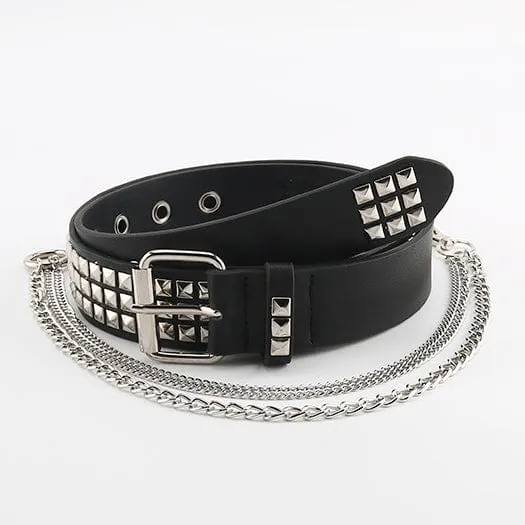 Damen Punk Rivets Kunstledergürtel mit Metallkette