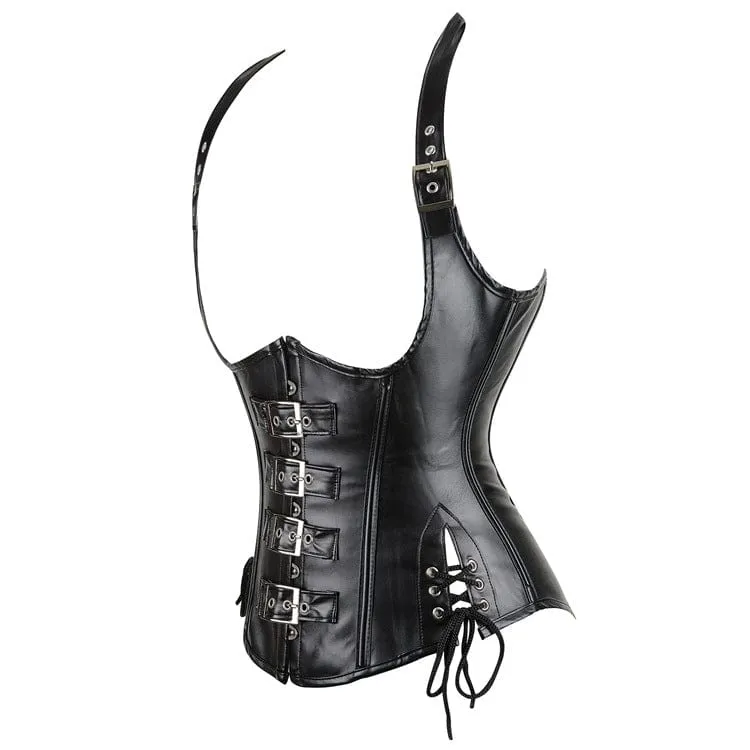 Damen Gothic Punk Neckholder Schnallen Unterbrustkorsett