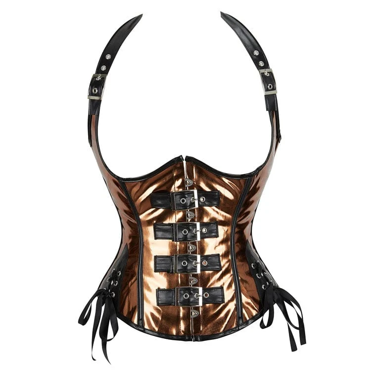 Damen Gothic Punk Neckholder Schnallen Unterbrustkorsett