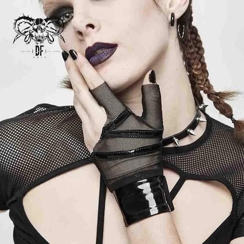 Gothic Full Mesh PU Unregelmäßige Handschuhe für Damen