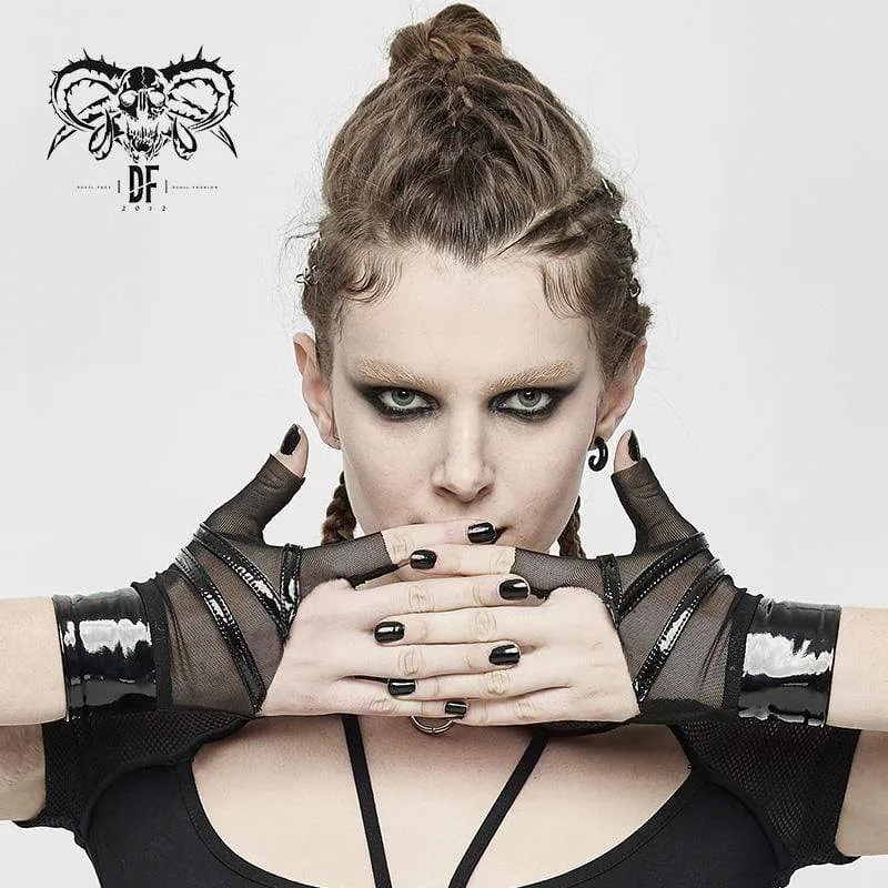 Gothic Full Mesh PU Unregelmäßige Handschuhe für Damen