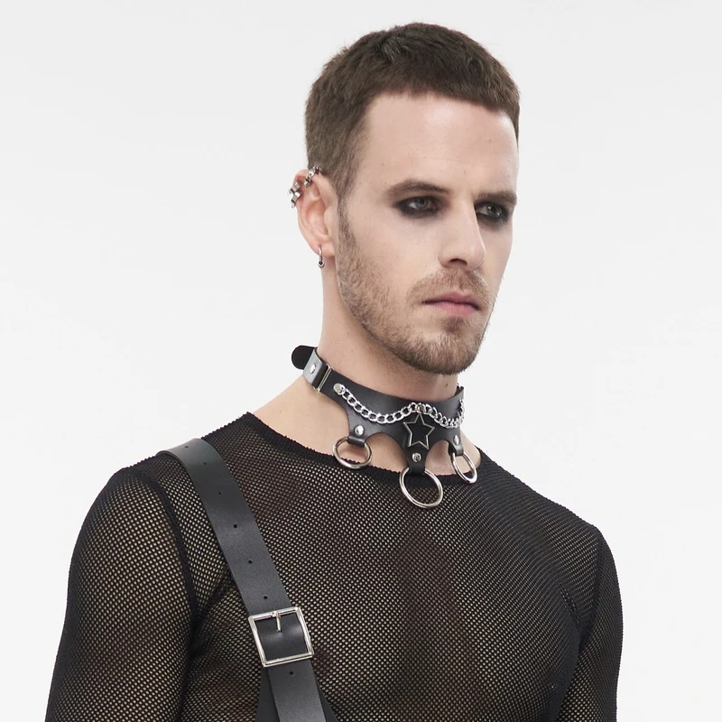 Herren Punk Star Big Ring Kunstleder Choker