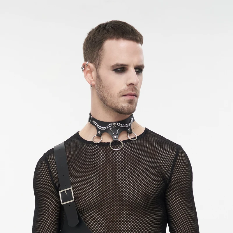 Herren Punk Star Big Ring Kunstleder Choker