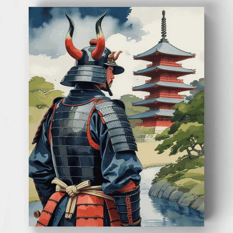 Samurai Warrior Before the Pagoda - Paint by Numbers Kit