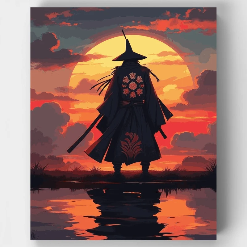 Samurai Sunset Silhouette - Paint by Numbers Kit