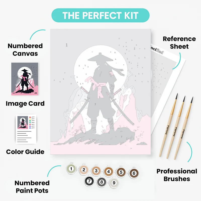 Samurai Warrior Under the Moon - Paint by Numbers Kit