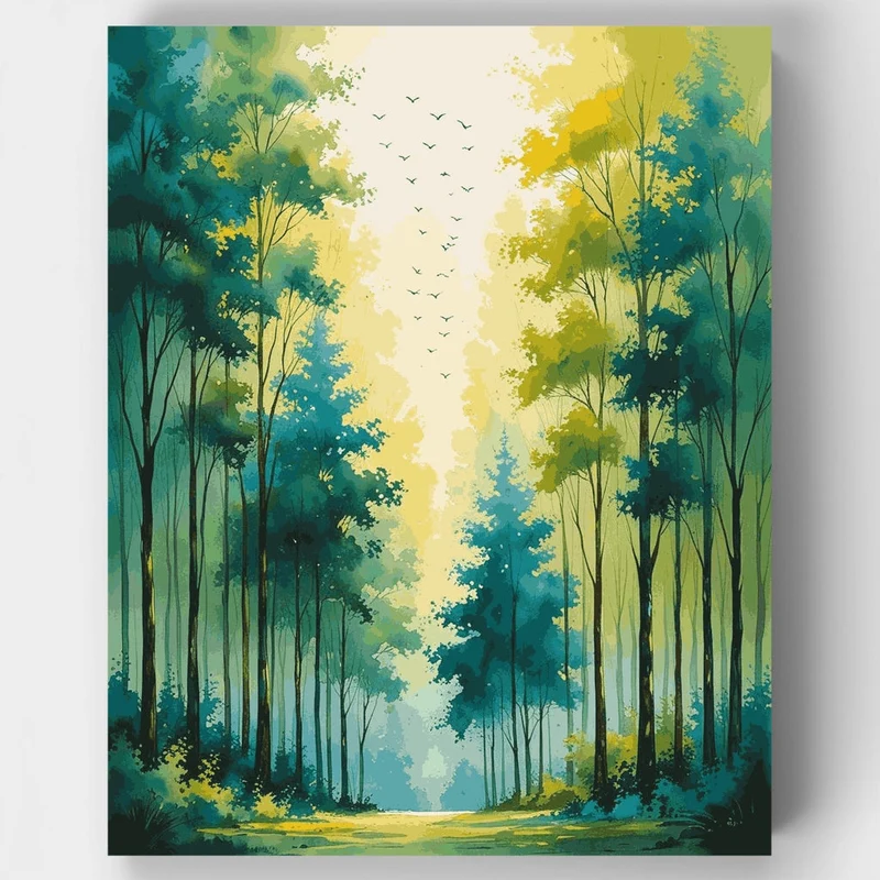 Sunlit Forest Watercolor Escape - Paint by Numbers Kit