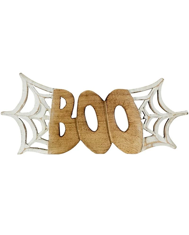 Urbane "Boo" Tischdekoration mit Spinnennetz aus Holz 25cm