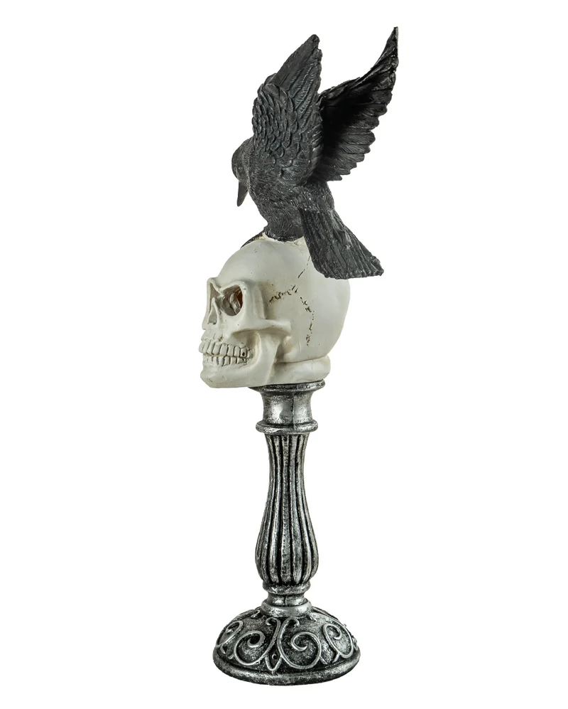Totenkopf Büste mit Rabe mit Gespreizten Flügeln & LED 35cm