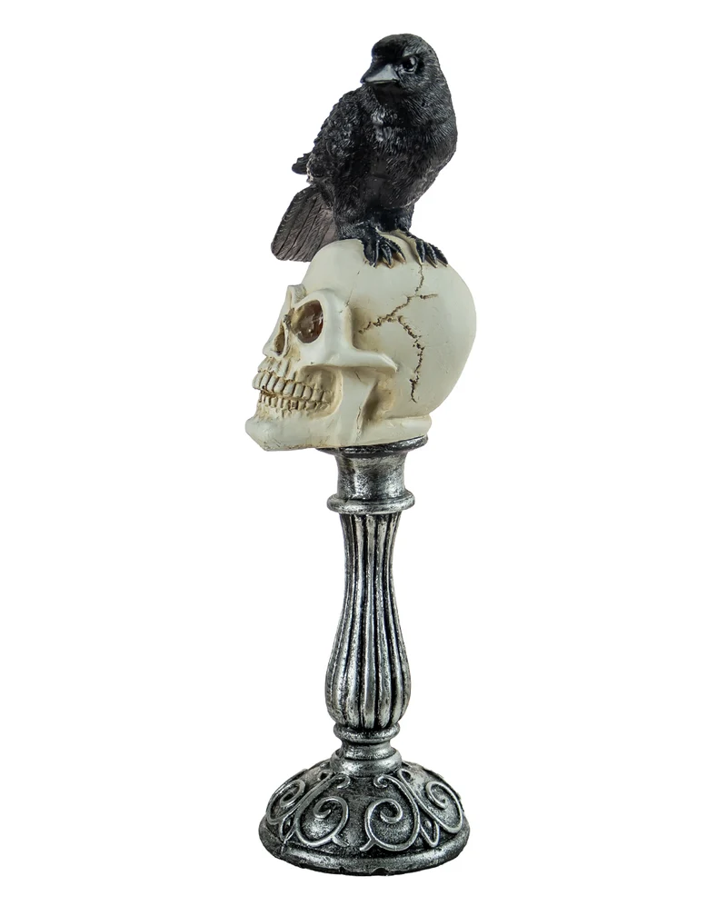 Totenkopf Büste mit Rabe & LED Beleuchtung 31cm