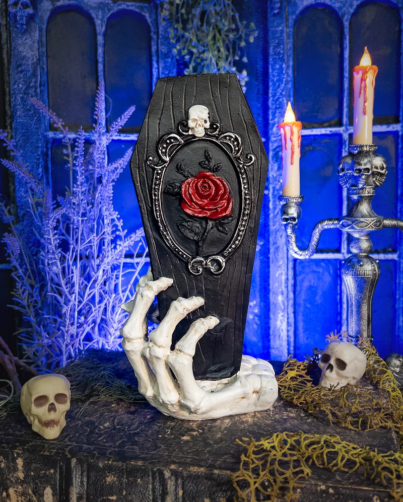 Skeletthand mit Schwarzem Sarg 25cm
