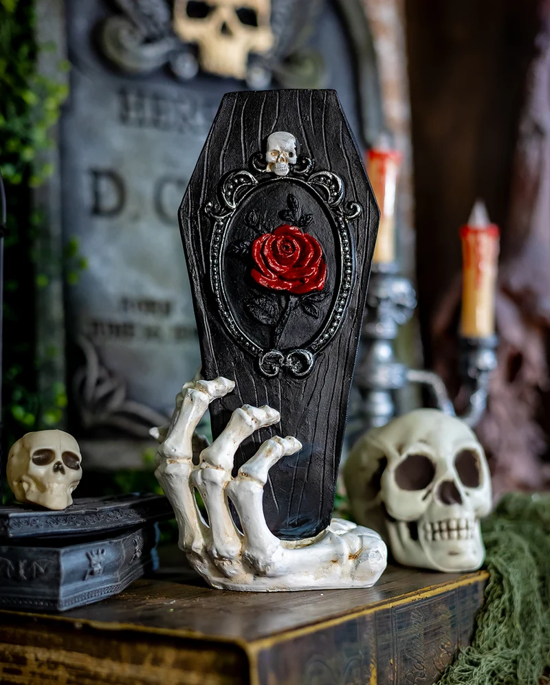 Skeletthand mit Schwarzem Sarg 25cm