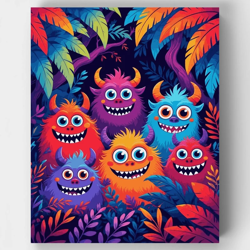 Cute Monsters in the Jungle - Paint by Numbers Kit