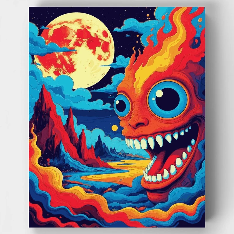 Fiery Monster Under the Blood Moon - Paint by Numbers Kit