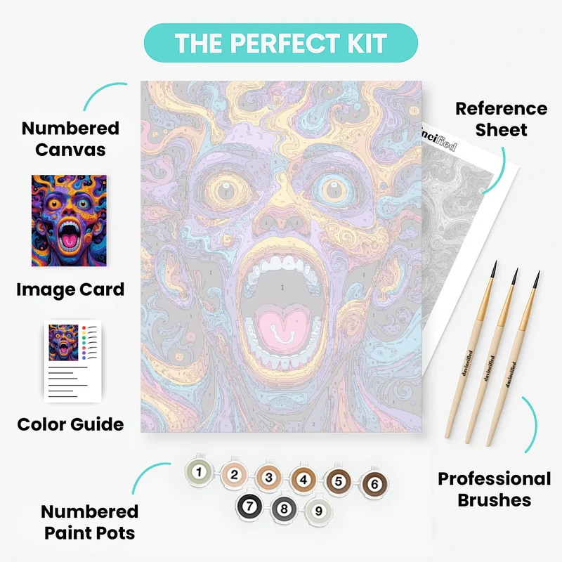 Psychedelic Screaming Monster Face - Paint by Numbers Kit
