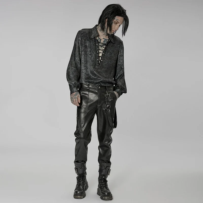 Herren Punk Kunstlederhose mit Riemen