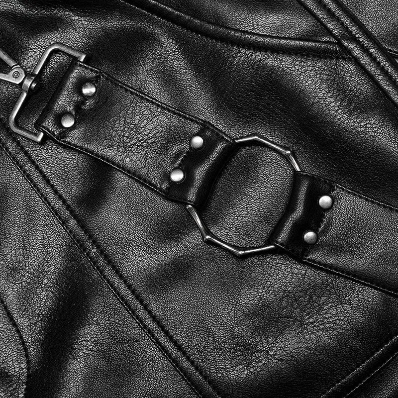 Herren Punk Kunstlederhose mit Riemen