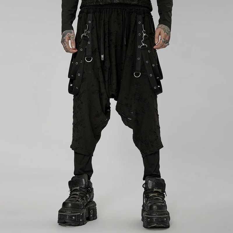 Herren Gothic zerrissene schlaffe Hose mit Trägern