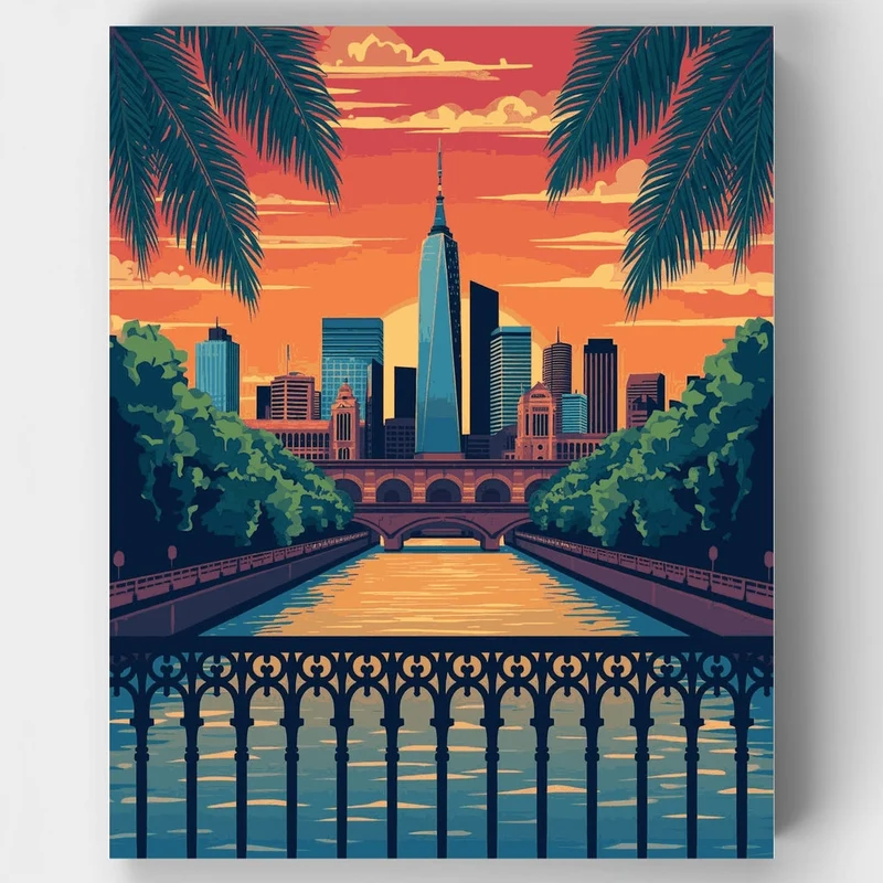 Melbourne Canal Sunset Promenade - Paint by Numbers Kit