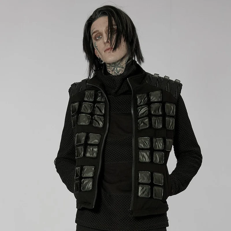 Herren Punk Patches Splice Buckles Weste