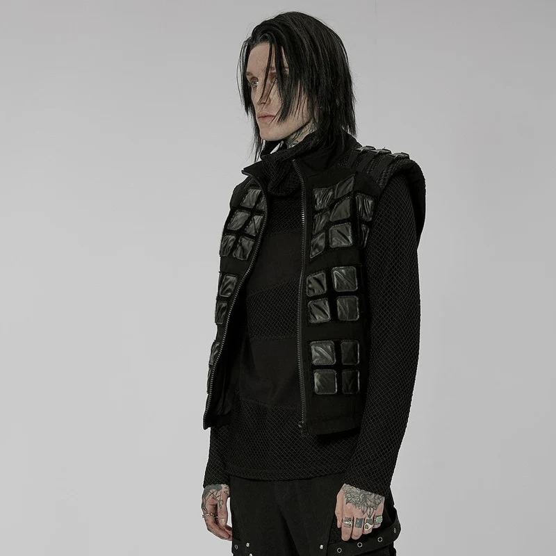 Herren Punk Patches Splice Buckles Weste