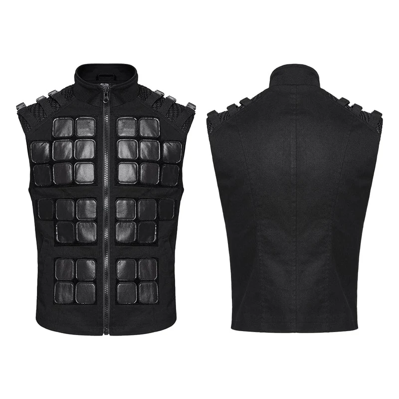 Herren Punk Patches Splice Buckles Weste