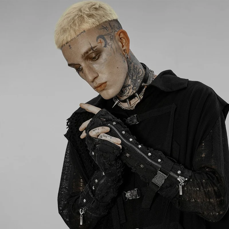 Zerrissene Punk-Handschuhe für Herren mit abnehmbarer Schnalle