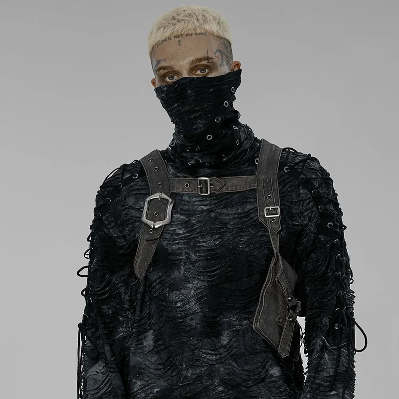 Herren Punk Distressed Buckles Harness mit Tasche