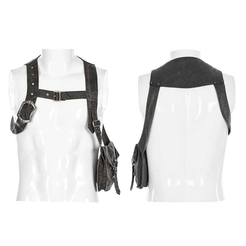 Herren Punk Distressed Buckles Harness mit Tasche