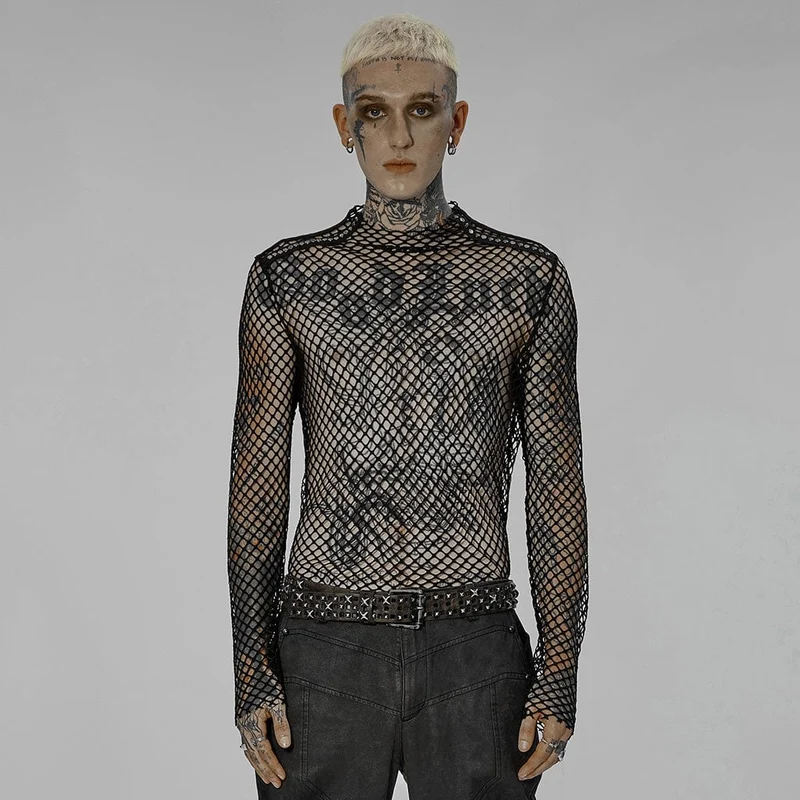 Durchsichtiges Punk-Mesh-Shirt für Herren