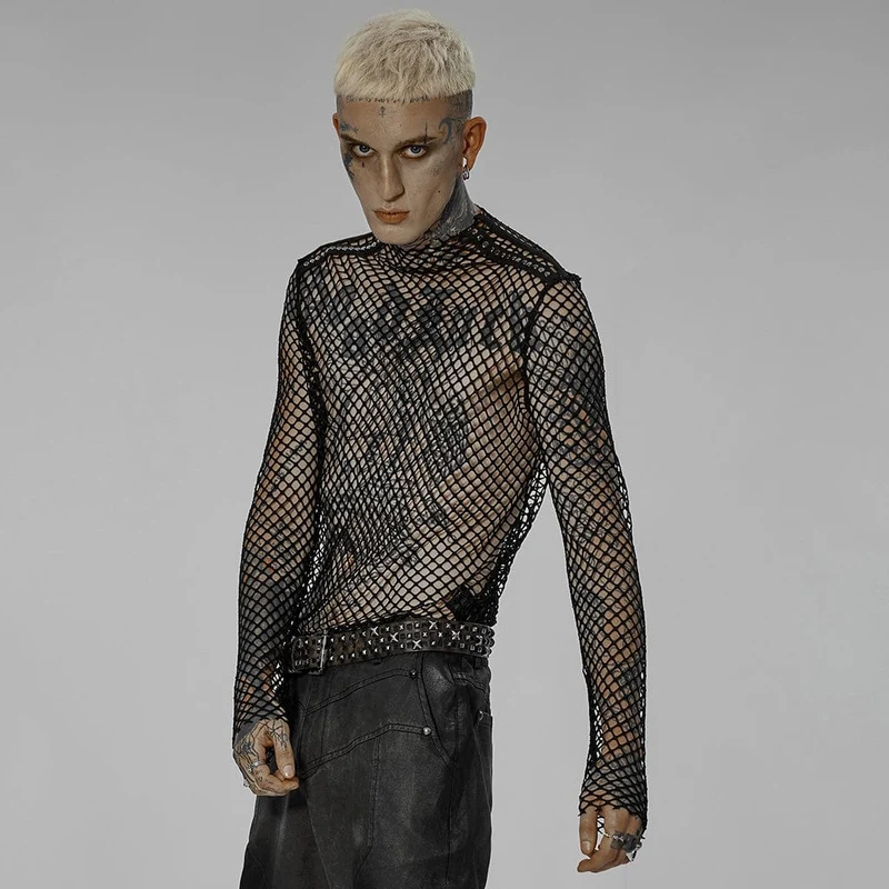 Durchsichtiges Punk-Mesh-Shirt für Herren