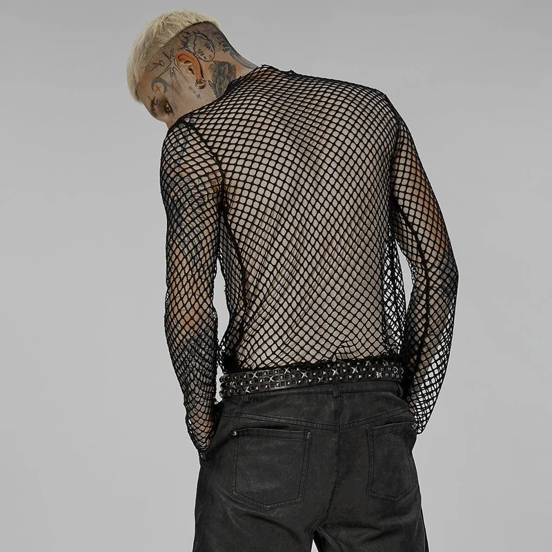 Durchsichtiges Punk-Mesh-Shirt für Herren