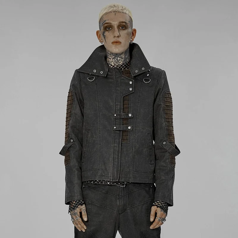 Herren Punk Stehkragen Splice Distressed Jacke