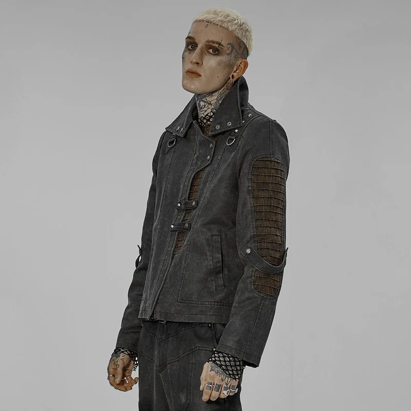 Herren Punk Stehkragen Splice Distressed Jacke