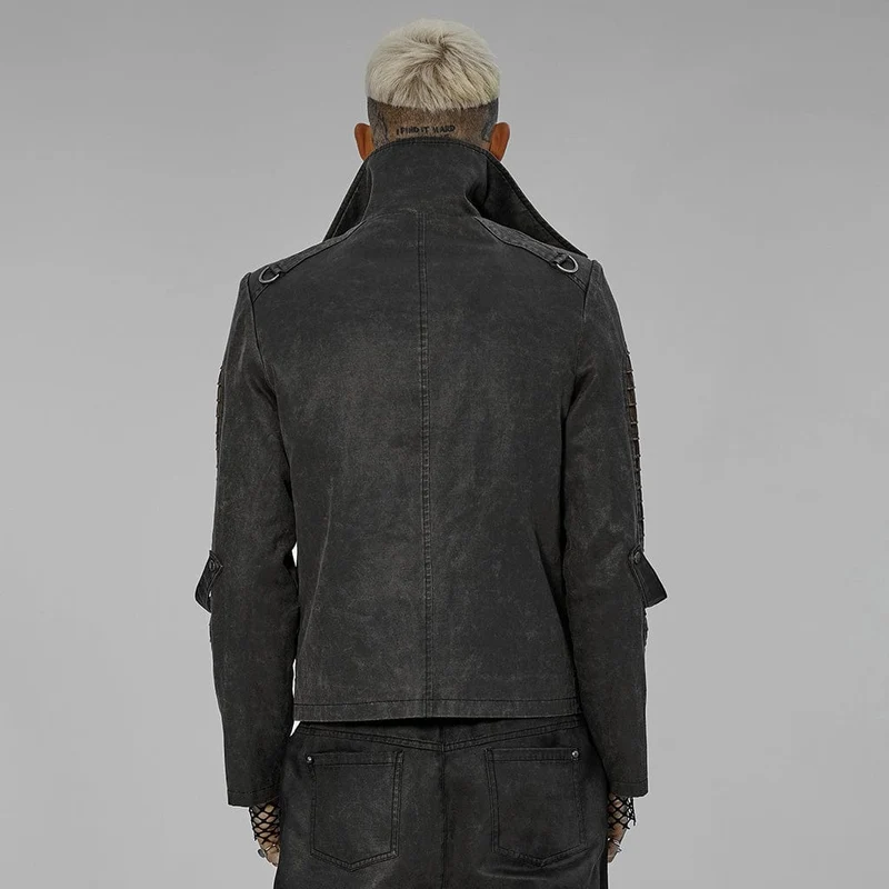 Herren Punk Stehkragen Splice Distressed Jacke