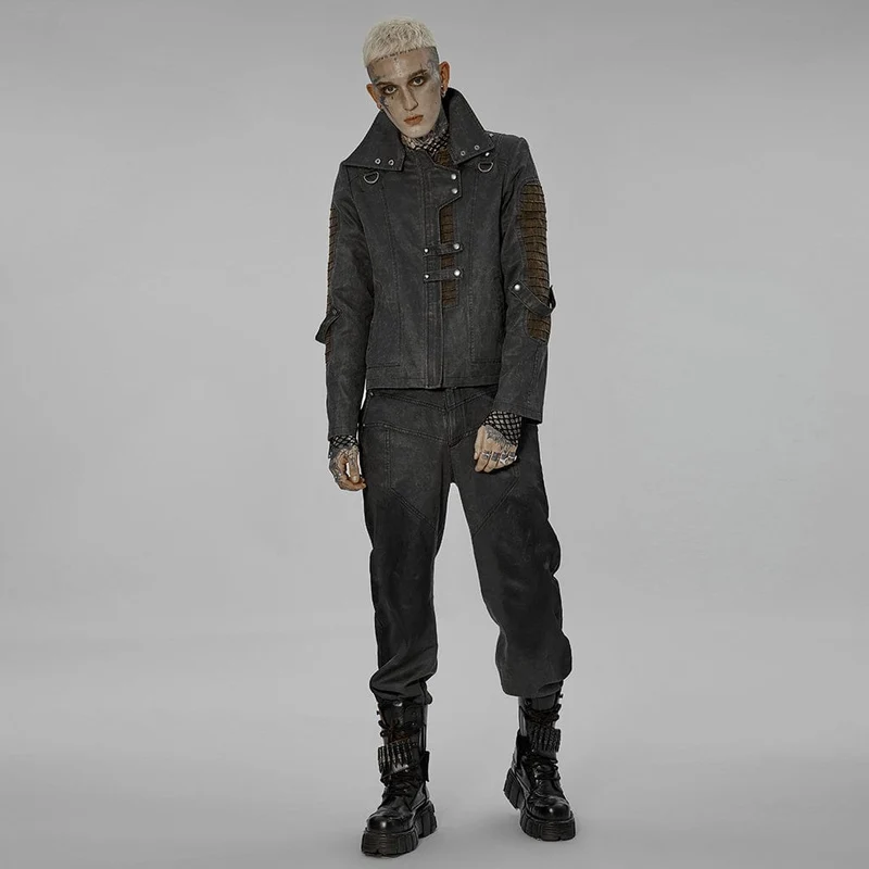 Herren Punk Stehkragen Splice Distressed Jacke