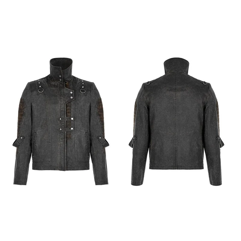 Herren Punk Stehkragen Splice Distressed Jacke