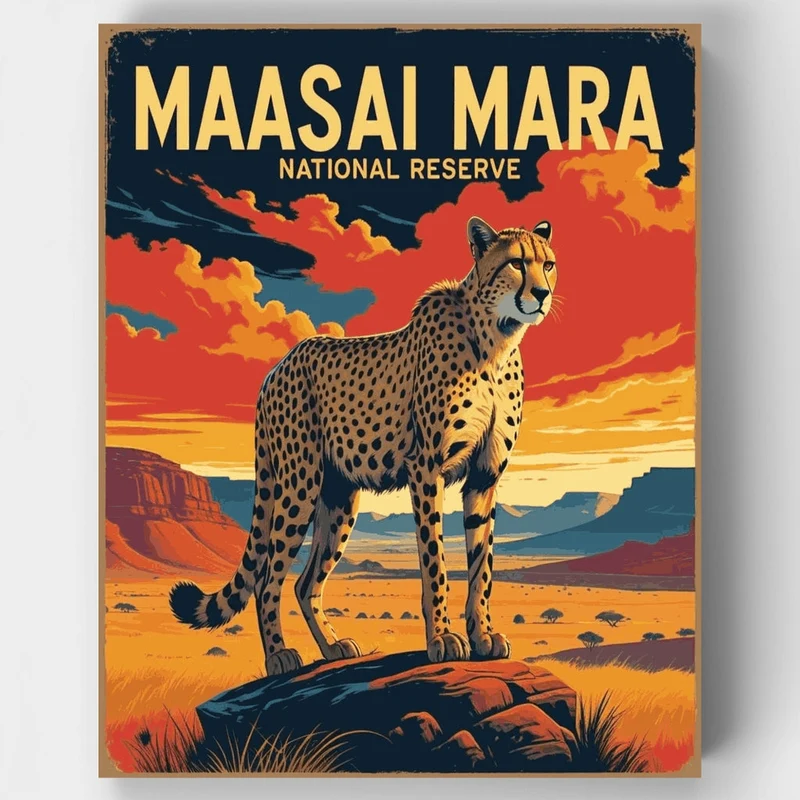 Maasai Mara National Reserve Cheetah at Sunset - Paint by Numbers Kit