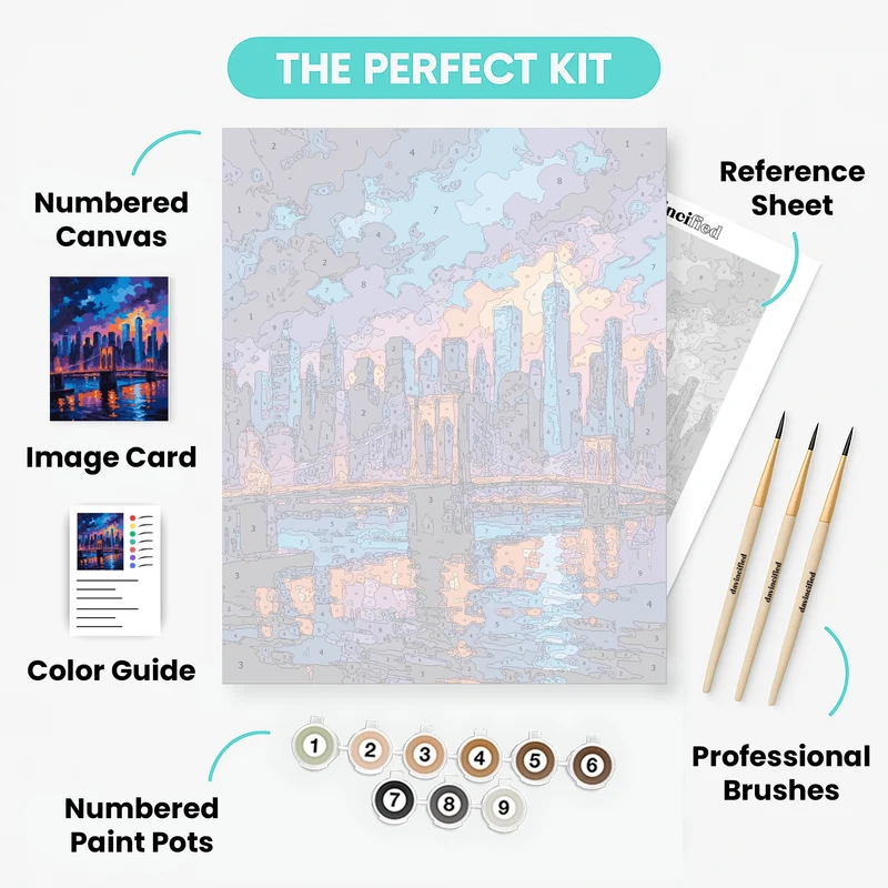 Manhattan Brooklyn Bridge at Night - Paint by Numbers Kit