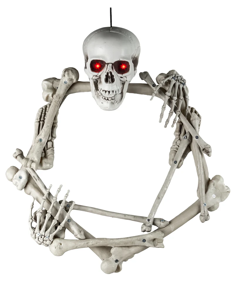 Knochenteil Kranz mit Beleuchtetem Totenkopf 65cm