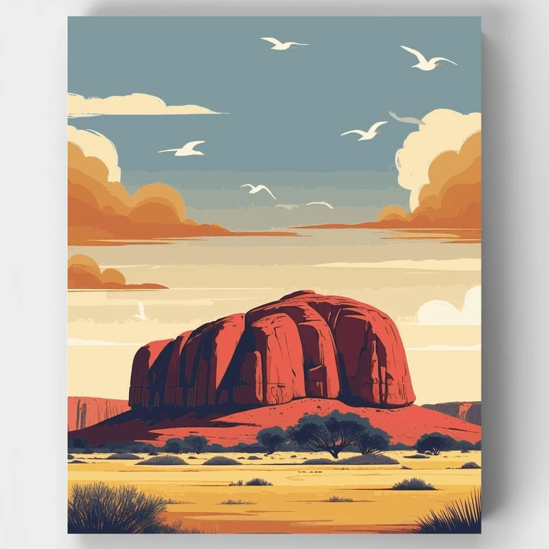 Uluru-Kata Tjuta Sacred Rock Under Soaring Birds - Paint by Numbers Kit