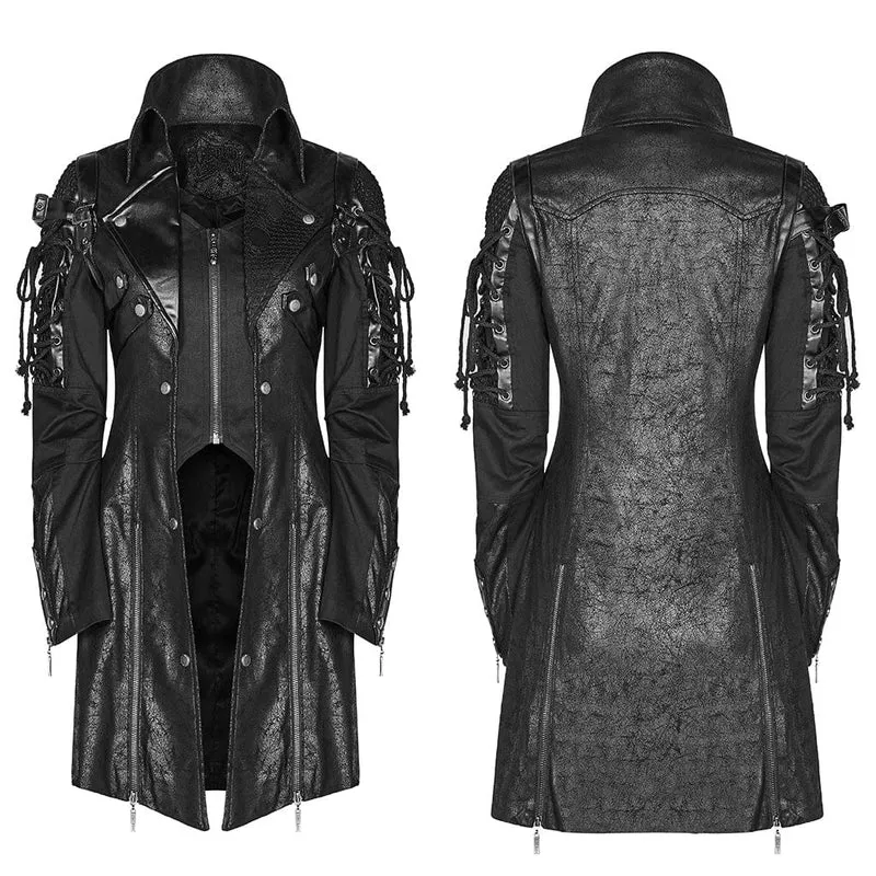 Herren Punk besetzt Kunstleder Reißverschluss Jacke schwarz