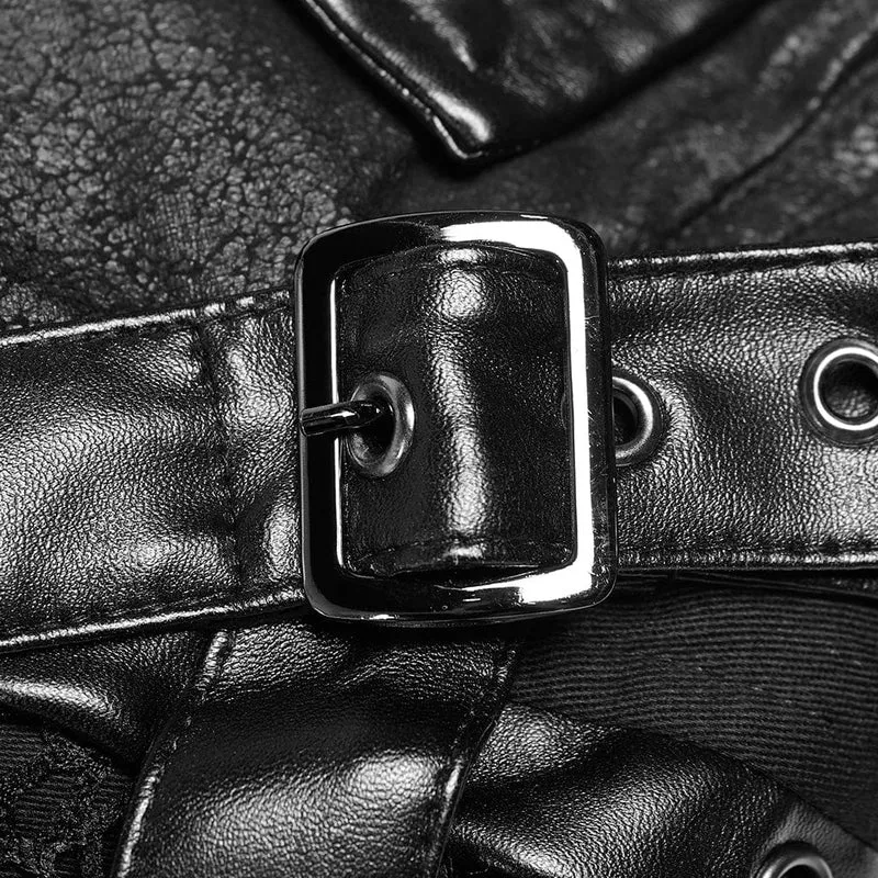 Herren Punk besetzt Kunstleder Reißverschluss Jacke schwarz