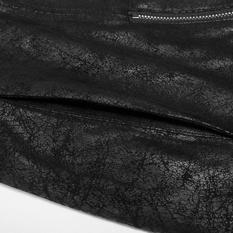 Herren Punk besetzt Kunstleder Reißverschluss Jacke schwarz