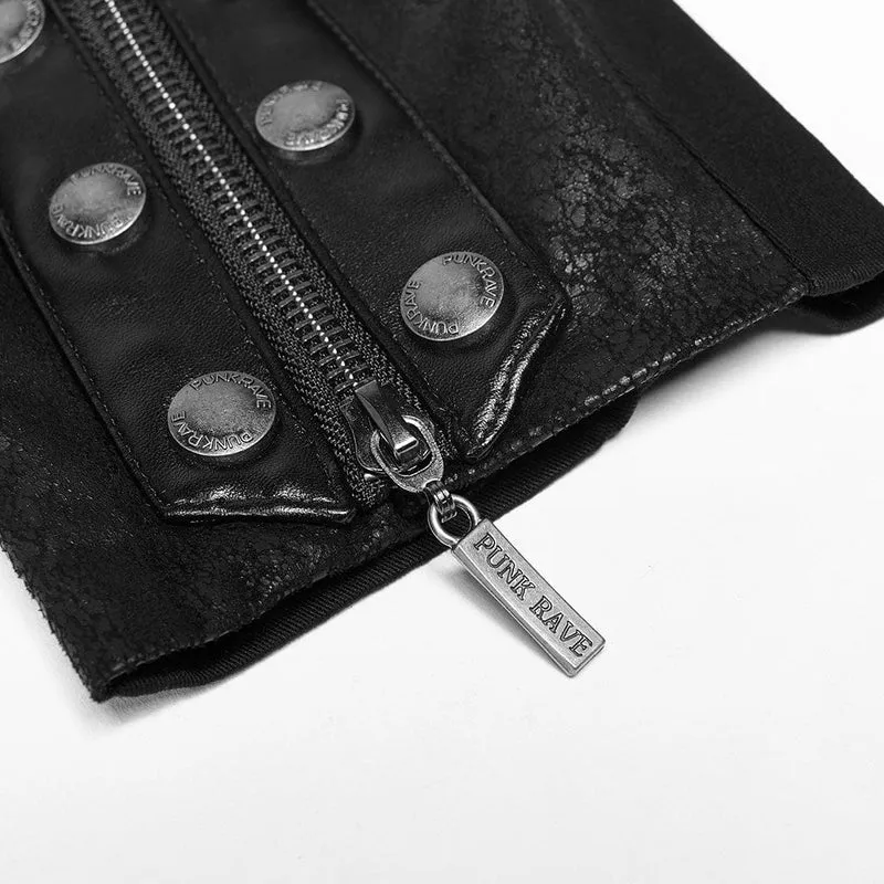 Herren Punk besetzt Kunstleder Reißverschluss Jacke schwarz