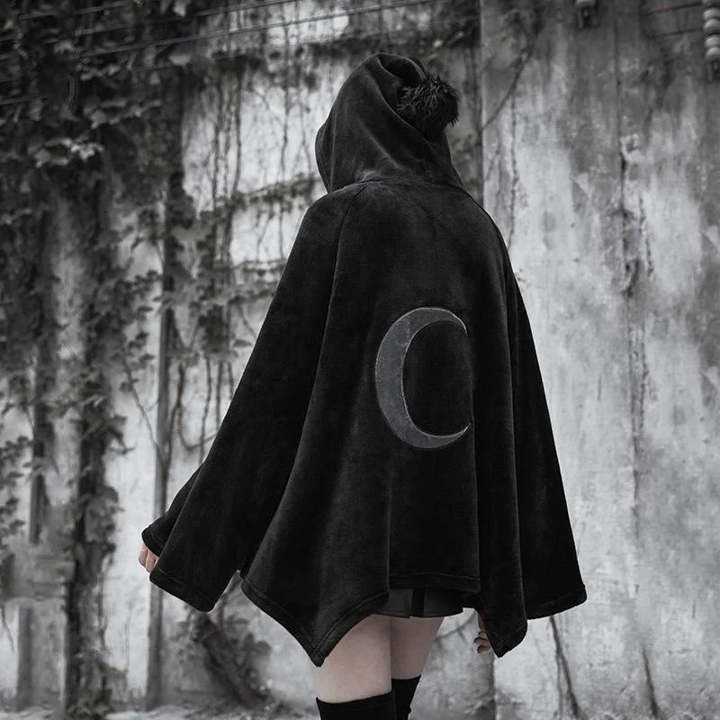 Frauen-Punk-Pelz mit Kapuze Mond Unregelmäßige Cape Mantel Punk Mond Cape