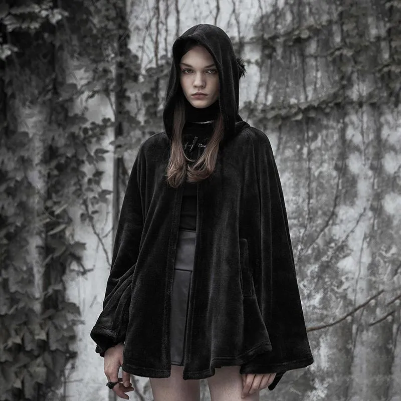 Frauen-Punk-Pelz mit Kapuze Mond Unregelmäßige Cape Mantel Punk Mond Cape