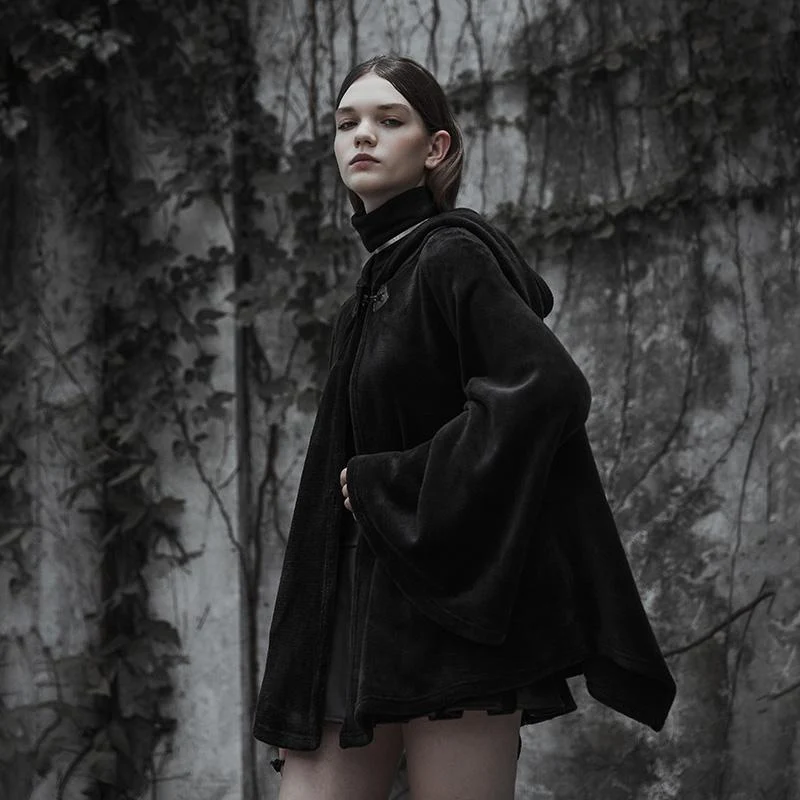 Frauen-Punk-Pelz mit Kapuze Mond Unregelmäßige Cape Mantel Punk Mond Cape